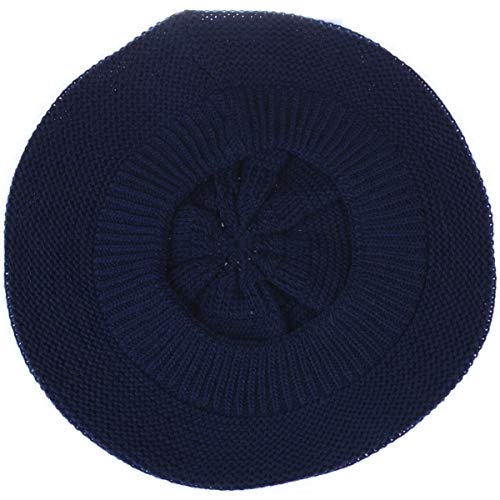 BYOS Chic French Style Lightweight Soft Slouchy Knit Beret Beanie Hat in Solid - color: 2-pack Navy & Black