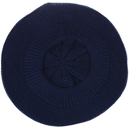 BYOS Chic French Style Lightweight Soft Slouchy Knit Beret Beanie Hat in Solid - color: 2-pack Navy & Black