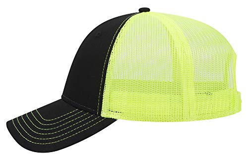 OTTO 6 Panel Low Profile Contrast Vertical Mesh Back Cap - color: Blk/Blk/N.ylw