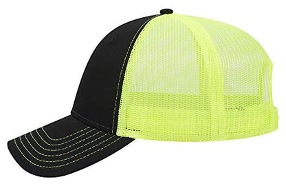 OTTO 6 Panel Low Profile Contrast Vertical Mesh Back Cap - color: Blk/Blk/N.ylw