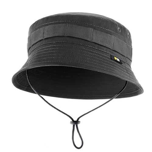 M-Tac Tactical Sun Hat for Men Military Bucket Hat with MOLLE, Short Brim, UV Protection, Adjustable Cord Ripstop Summer Hat - color: Black
