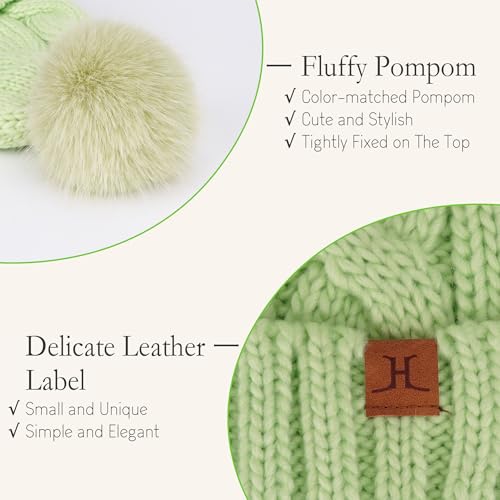 FZ FANTASTIC ZONE Womens Pom Pom Winter Warm Beanie Hat Cap Fleece Lined - color: Green
