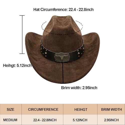 Cowboy Hat for Women and Men, Adjustable Felt Wide Brim Western Cowboy Hat for Parties, Size:M - color: Brown1