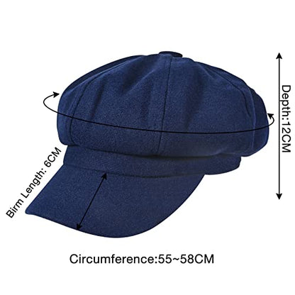 Women’s Newsboy Cap Wool Blend Retro Solid Color Girls Fashion Gatsby Cabbie Visor Beret Hat - color: Navy
