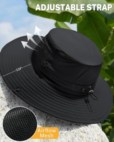 Women's Sun Hat Sun Protection Wide Brim Bucket with Ponytail Hole Summer - color: Black