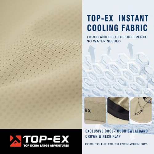 TOP-EX UPF 50+ Cooling Wide Brim Sun Hat for Men with Neck Flap, Packable - color: White - Water Ripple, size: Medium-Large