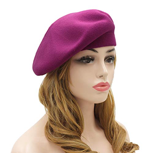 Wheebo Reversible Solid Color French Beret Hat for Women and Girls - color: Magenta