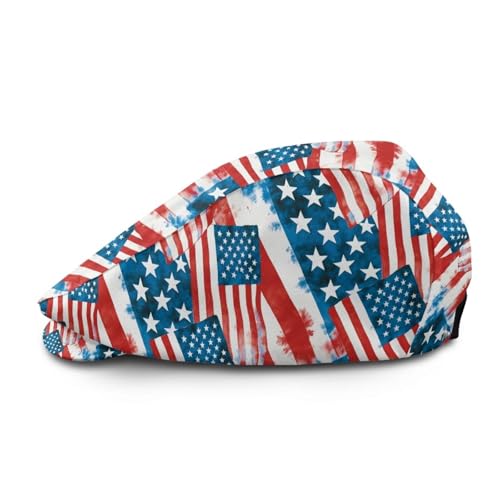 Mens Womens Newsboy Flat Cap Beret Hat Ivy Irish Gatsby Driving Cabbie Hat Lightweight Summer for Golf - color: American Flag Design