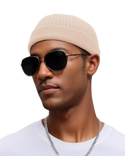 vidsel Thin Wool Fisherman Beanie for Men Short Knit Cuff Trawler Watch Hat - color: 1pcs-beige