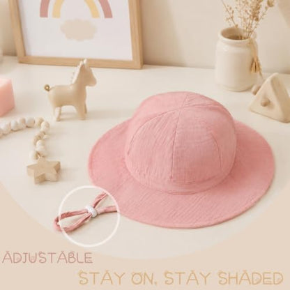 Baby Girl Sun Hat Infant Summer Beach Hat Toddler Bucket Hat UPF 50+ - color: Pink/Beige, size: 2-4T