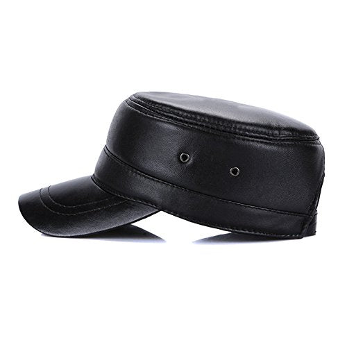 Vintage Solid Lambskin Leather Military Cadet Cap Army Hat