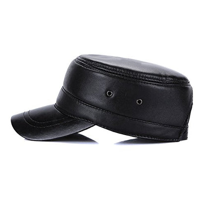 Vintage Solid Lambskin Leather Military Cadet Cap Army Hat