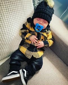 Funky Junque Baby Pom Pom Beanie – Soft Knit Infant Winter Hat for Baby Girls & Boys, Cozy Warm Newborn Beanie 0–12 Months - color: Black - Faux Fur Pom