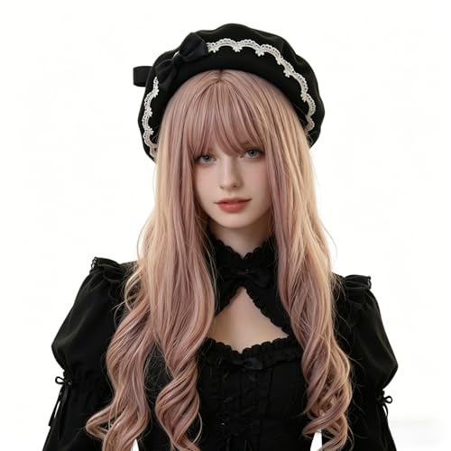 JIAHG Women Girls Sweet Lolita Beret Hat with Detachable Bowknot Painter Hat Woolen French Style Artist Beret Winter Cap - color: Black Beret With Black Bow