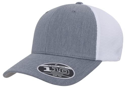 Flexfit 110M Trucker Mid-Profile Mesh Back Snapback Cap - color: Heather/White