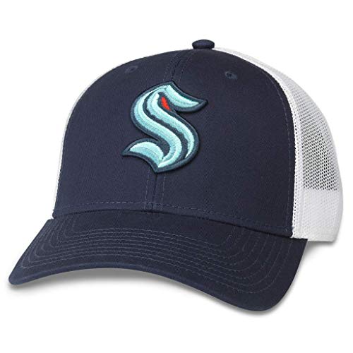 AMERICAN NEEDLE Valin Officially Licensed NHL Hockey Team Adjustable Snapback Baseball Trucker Hat, Valin Collection - color: Seattle Kraken (White/Navy)