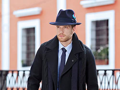 Bigalli Milano Hat Classic Mens Fedora Hat 100% Wool Felt Crushable Center Dent Water Repellent | Grosgrain Ribbon - color: Dark Brown, size: Small