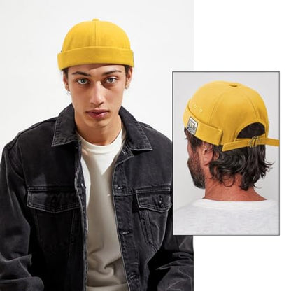 Glamorstar Dome Brimless Hats for Women Men Sailor Docker Beanie Cap Hip Hop Hats - color: Yellow D