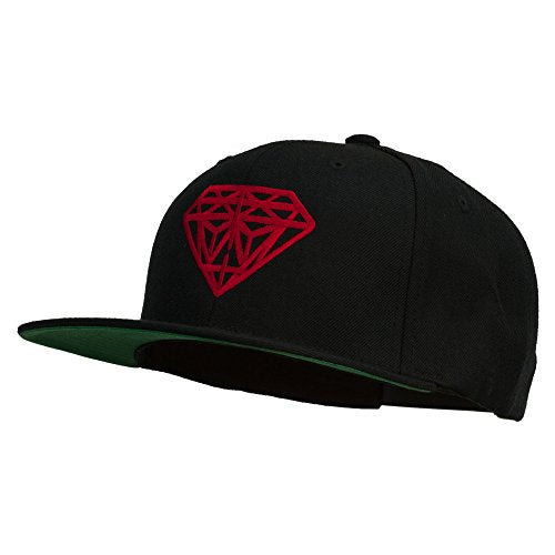 Big Diamond Outline Embroidered Flat Bill Black Cap - color: Red