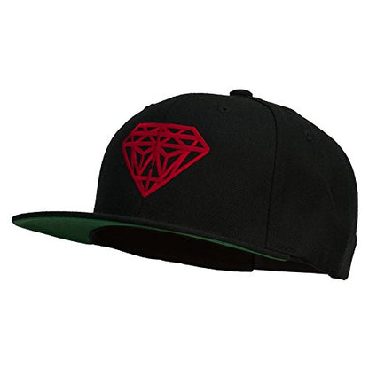 Big Diamond Outline Embroidered Flat Bill Black Cap - color: Red