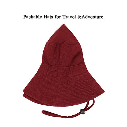 Unisex Cotton Boonie Hat Summer Fishing Bucket Hat Sun Hat with String - color: Solid Dark Red