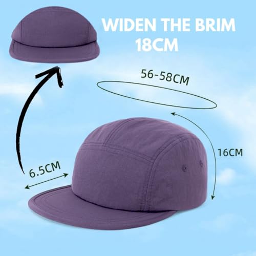 5 Panel Running Hat Waterproof Nylon Sun Hat Quick Dry Plain Baseball Cap for Men Women - color: Purple