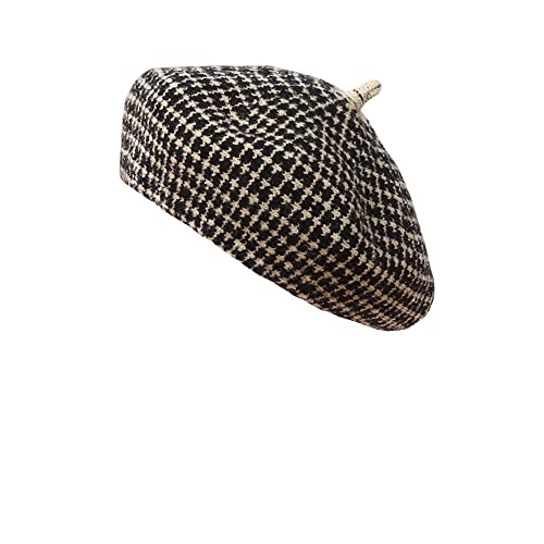 Women Winter Classic Beret Hat Newsboy Cap Painter Hats Houndstooth Beret Hats - color: Jd05 Black