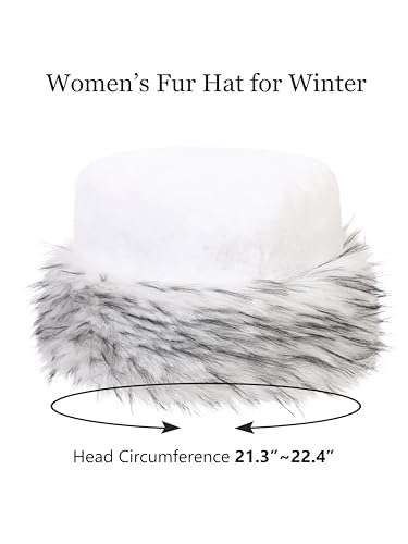 sy soul young Women's Leopard Faux Fur Hats Fluffy Bucket Hat Russian Style - color: White and Black Tips