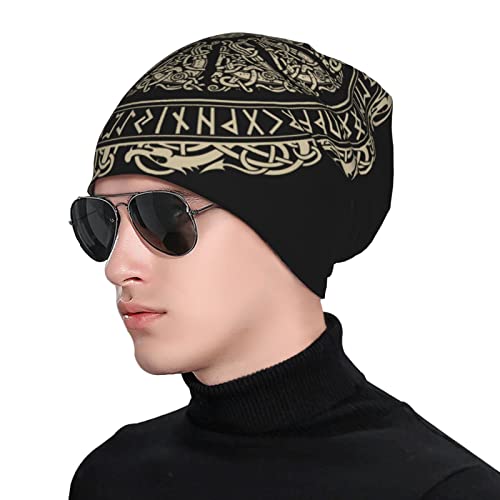 Men Vikings Beanie Caps,Norse Rune Skull Cap Knit Hat Slouchy Cap Autumn Summer Casual Beanies Hat - color: Norse Rune Printed