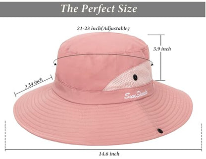 Sun Hat for Women Summer UV Protection Beach Hat with Ponytail Hole - color: Pure Pink(with Ponytail Hole)