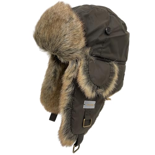 Winter Trapper Hat for Men and Women,Russian Ushanka Aviator Warm Cold Proof Ski Hunting Cycling Winter Hats - color: Brown Taslon Faux Fur, size: Medium-Large