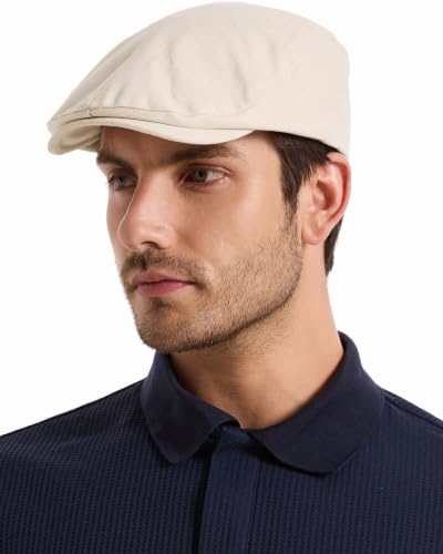 ZLYC Men Cotton Flat Cap Summer Scally Newsboy Beret Driver Hat - color: Back Buckle Beige