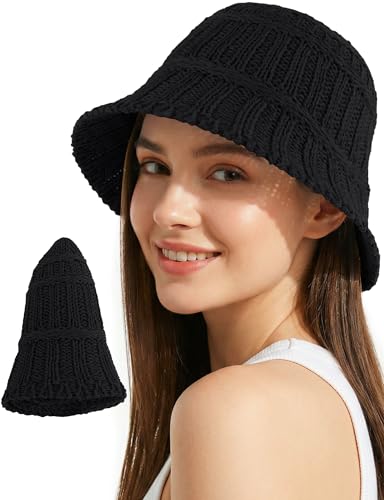 Breathable Cotton Bucket Hat Lightweight Packable Cloche Hat Sun Beach Cap - color: Black