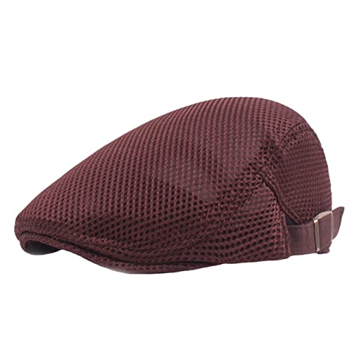 Lifup Unisex Mesh Newsboy Hat Breathable Summer Flat Cap - color: Brown