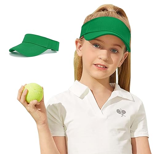 Century Star Kids Visor Sun Hat | UPF 50+ Adjustable Sports Cap for Girls & Boys | High Ponytail Tennis Golf Beach Running - color: Green, size: 6-12 Years