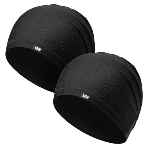 LONGLONG 2 Pack Summer Cooling Beanies Breathable Skull Caps Fits Big Heads - color: Black+black