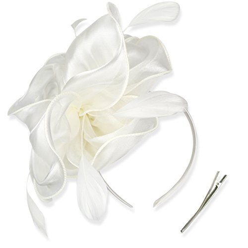 AQOKKA Women Fascinators Hats Flower Fascinators with Headband and Clip Tea Party Headwear for Women and Girls - color: 8.2" Diameter / White