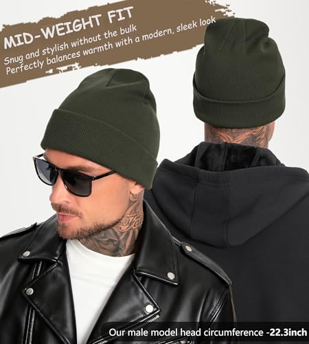 100% Cotton Beanie for Women Men Soft Knit Beanies Warm Winter Hat - color: Grayish Green