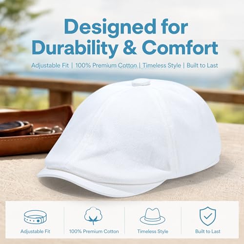 Men's Cotton Newsboy Flat Cap Adjustable Snapback Soft Fitted Hat Golf Cabbie Painter Gatsby Ivy Hat - color: Beige, size: Medium