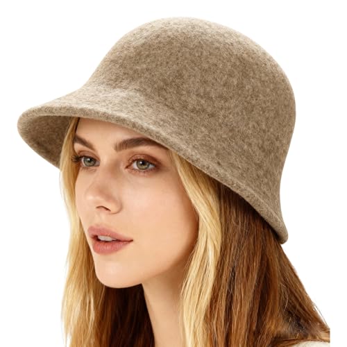 haozaikeji Women's Vintage Cloche Bucket Hat 1920s Wool Felt Bowler Hat Flapper Hats Winter Church Hats - color: Light-khaki
