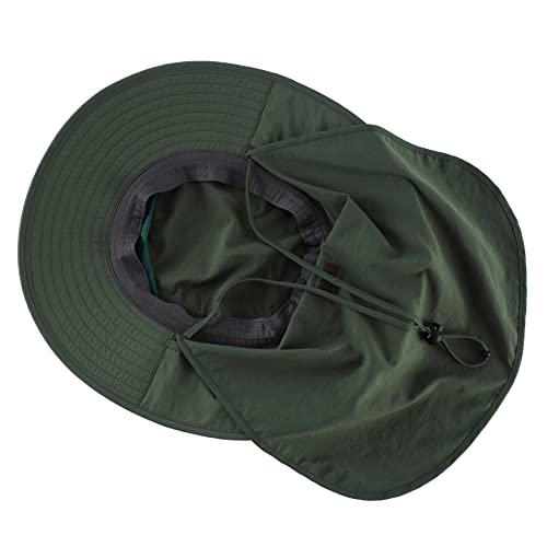 Home Prefer Outdoor UPF50+ Mesh Sun Hat Wide Brim Fishing Hat with Neck Flap Sun Hat for Men Women - color: Forest Green
