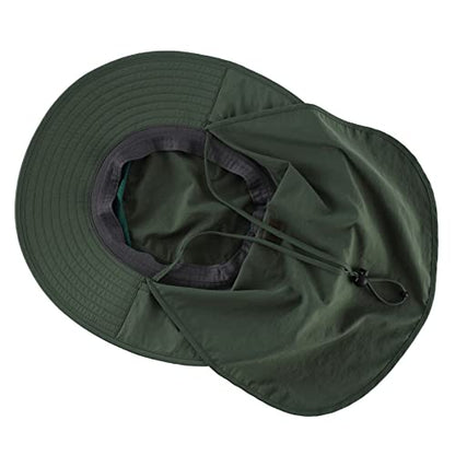 Home Prefer Outdoor UPF50+ Mesh Sun Hat Wide Brim Fishing Hat with Neck Flap Sun Hat for Men Women - color: Forest Green