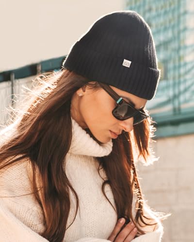 Hat Hut Wool Beanie Satin Lined Winter Hats Slouchy Beanie with Silk Lining Warm Wool Knit Ski Hat Cuffed Cap Women Men - color: Navy Blue