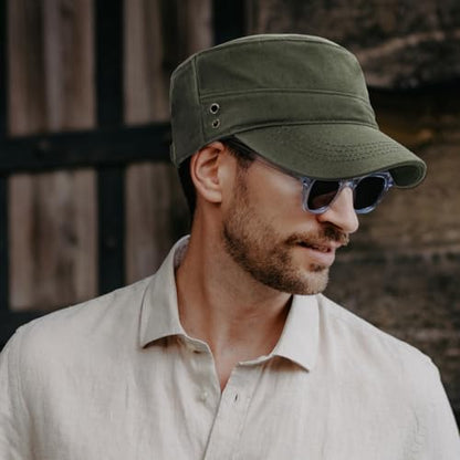 Men's Military Cadet Hat Flat Top Newsboy Cap - color: Green