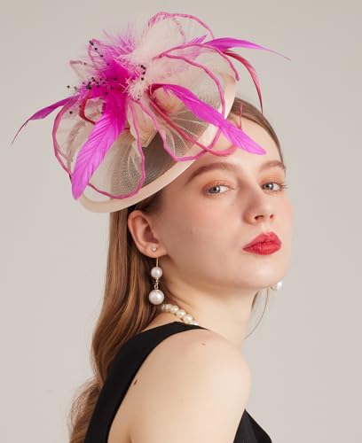 Women Derby Church Hat Organza Flower Wedding Tea Party Fascinator Wide Brim Sun Hat - color: 16-beige