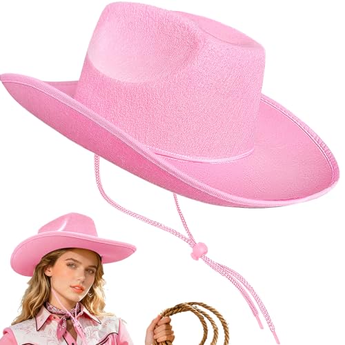 Cowgirl Hat,Western Cowboy Hats Wild West Classic Wide Brim Headwear for Men Women Halloween Cosplay,Themed Party - style: Pink Cowgirl Hat