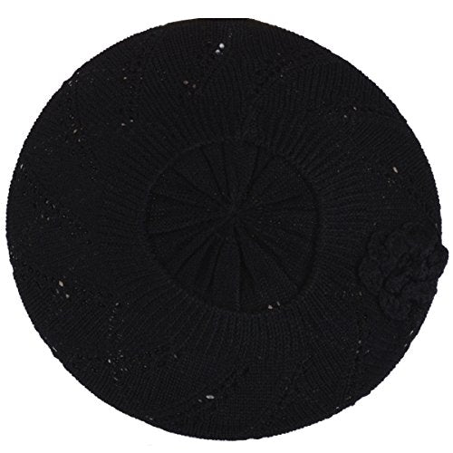 BYOS Chic Parisian Style Soft Lightweight Crochet Cutout Knit Beret Beanie Hat - color: 2-pack Swirl Fuchsia & Black
