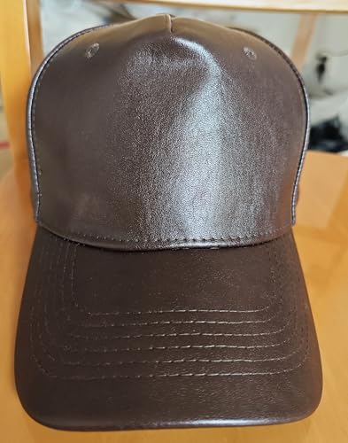 Leather Baseball Cap, Adjustable PU Leather Outdoor Sport Caps for Men Women - color: Brown