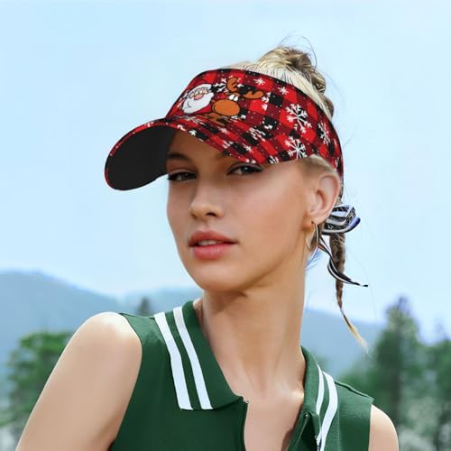 Cute Christmas Plaid Snowflakes Winter Sun Visor Hat for Women Men Adjustable Empty Top Sports Golf Visor Cap Hats
