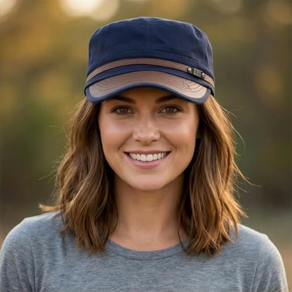 Army Cadet Cap for Men Women Military Flat Top Cap Baseball Caps - color: Star Navy Blue